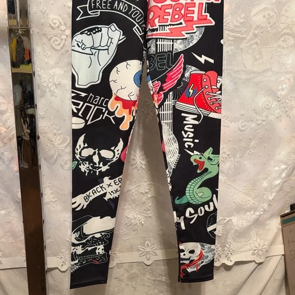Youth Rebel Graphic Black Kids Leggings - Picture 4 of 8